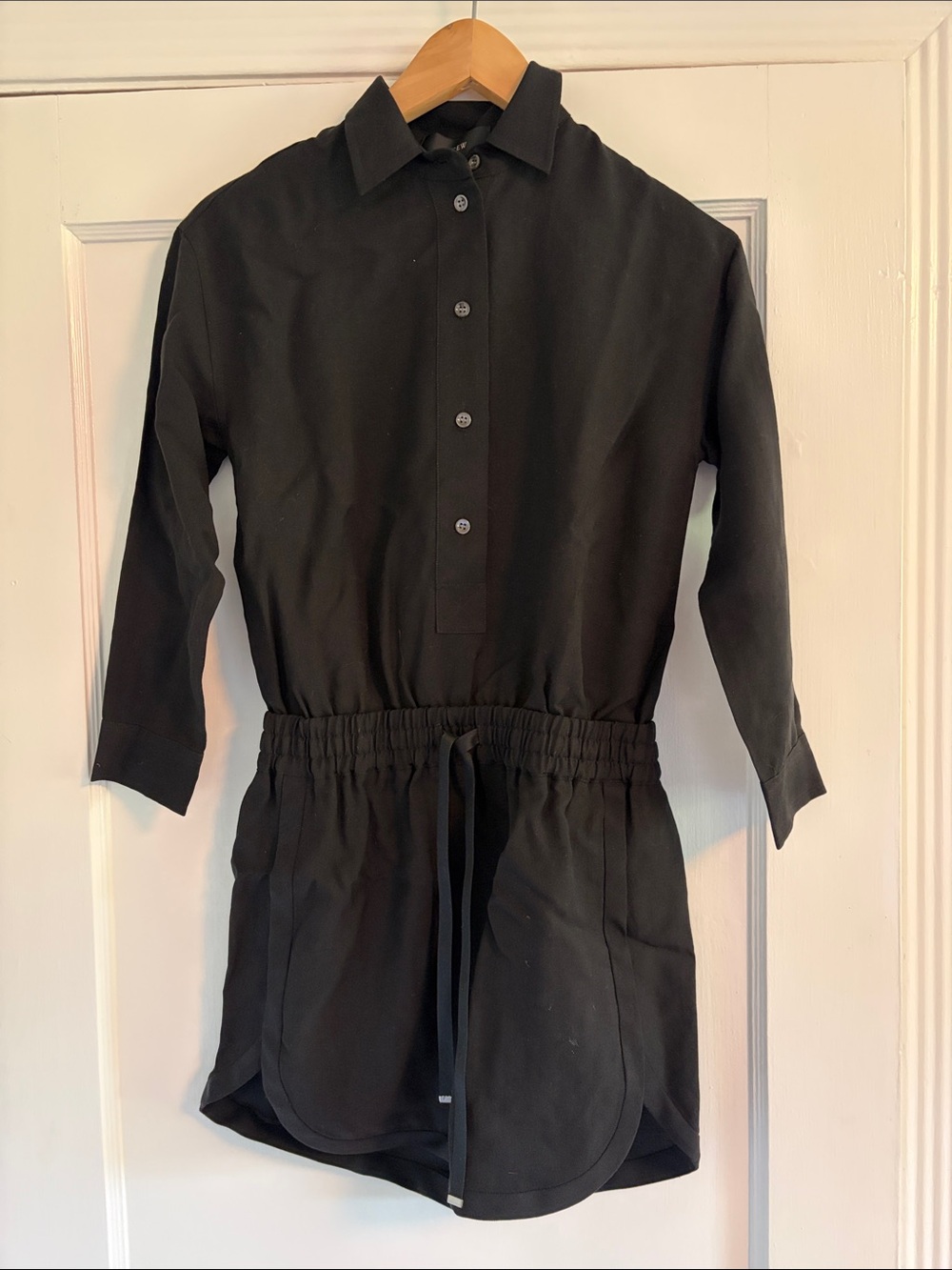 J. Crew Black Collared Drawstring Waist Shirt Dress